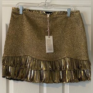 LoveShackFancy NWT Nolita Skirt with Ruffled Hem Size Medium in Solid Gold